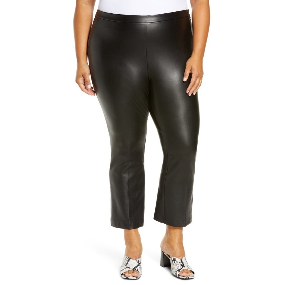 New 89$ Halogen Crop Straight Leg Faux Leather Pants Women's 20W Black Stretch